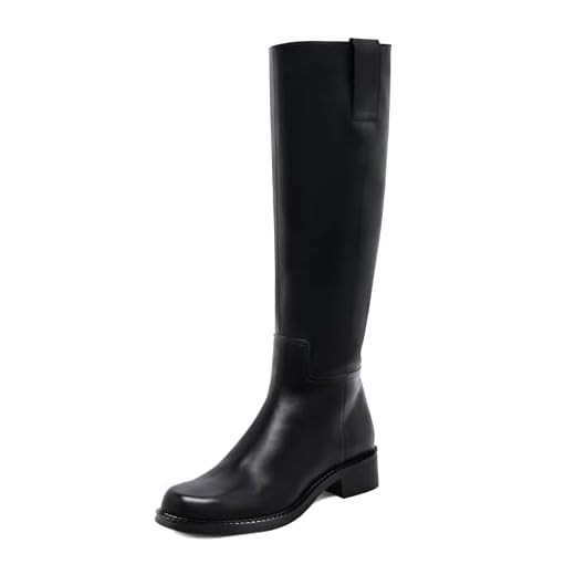 Botas de equitação femininas cano alto salto baixo com zíper lateral outono inverno couro sintético botas de equitação longas, Preto, 36