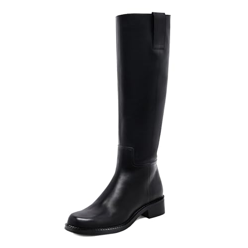 Knee High Boots Women Flat Low Heel Side Zipper Fall Winter Faux Leather Long Tall Riding Boots
