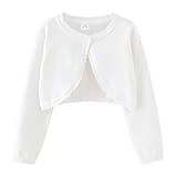 PythJooh Baby Girl Long Sleeve Bolero Shrugs Girls One-Button Plain Cotton Wedding Bolero Cardigan Knitted Coat for 1-13Years White