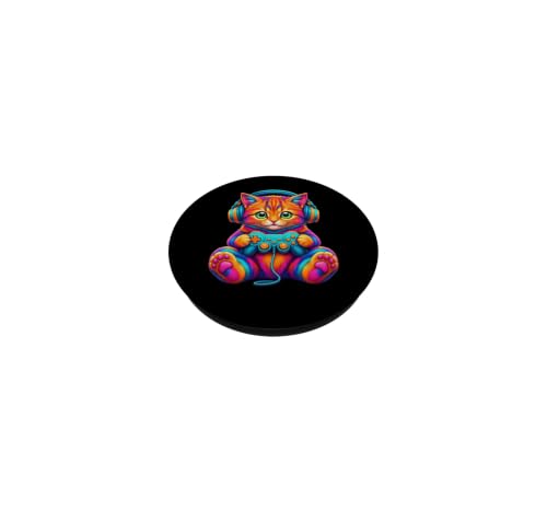 Gamer Cat Video Games Boys Teen Men Girls Funny Gift Gaming PopSockets PopGrip Adhésif – vue 2