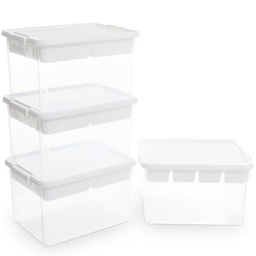 Image of Citylife 32 QT Stackable Toy Storage with Building Baseplate Lid and Removable Tray Tool Box Organizer Storage Bins with Lids for Organizing Bead, Tool, Sewing, 4 Packs