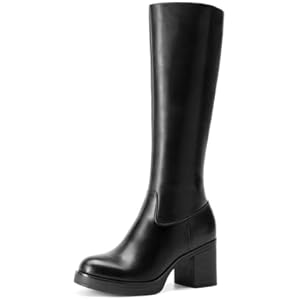 DREAM PAIRS Women's Knee High Boots Chunky Platform Heel Round Toe Boots for Women Side Zipper Stylish Comfortable Tall Boots 6 Black