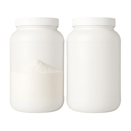 1 Gallon Protein Powder Container with Airtight Lid - Plastic Large Wide Mouth Jar - Pack of 2 - Made in USA