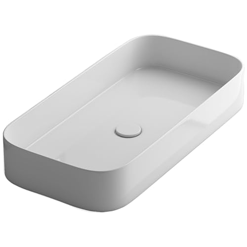 Ultra-Thin Bright White Ceramic Sink, Rectangular Above Counter Washbasin with Rounded Corners, Perfect for Modern Bathrooms, Cloakrooms, and Toilets - 75x38x13CM