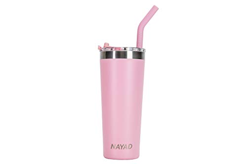 Nayad 22 oz Stainless Steel Vacuum Insulated Thermos Tumbler Automotive Cup Holder Compatible Travel Coffee Mug Water Bottle with Straw and Lid for Iced ColdHot Drinks Pink Quartz