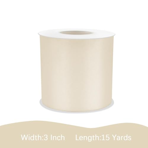 Image of Cream Satin Ribbon 3 inch X 15 Yards Polyester Ribbon for Gift Wrapping Very Suitable for Weddings Party Hair Bow Invitation Decorations and More