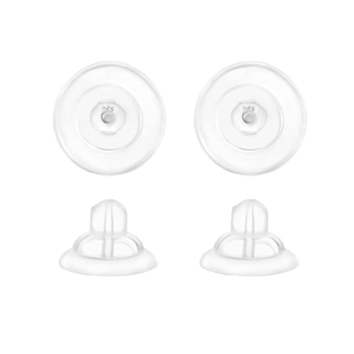 Universal EZback Earring Backs Soft Clear Silicone and Sterling Silver Medium 2 Pairs