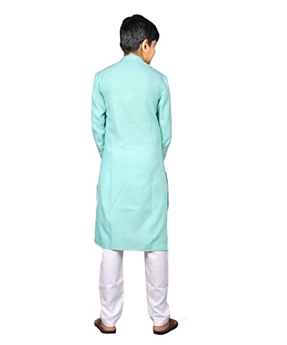 Image of ROYALICA black Indian Kids Dress, Boys Festive and Party Kurta, Kurta Pyjama Set, Wedding Kids Dress, Boys Pyjama Kurta, Indian Kids Yellow Kurta Pyjama (15-16 YEAR, SKY BLUE)