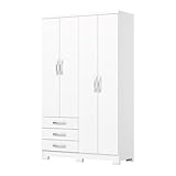 Imballaggio: 2 Befara Armadio Quattro Ante Tre CASSETTI Olinda, Bianco, Armadio 200 x 121 x 46,5 cm, 4 Ante e 3 cassetti