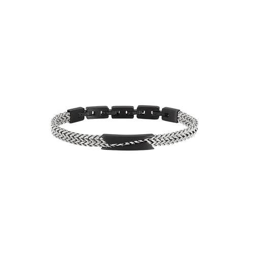 Breil, Collezione Edit Out, Bracciale Uomo in Acciaio Bicolor Specchiato e Satinato, con Maglia ed Elemento Centrale Nero, Pratica Chiusura,...