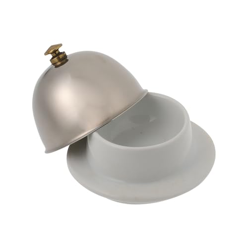 KHBUAB Mantequillera de Cerámica para Servir y con Tapa de Acero Inoxidable Fácil de Limpiar y Antipolvo, Adecuado para Comedor y Hotel