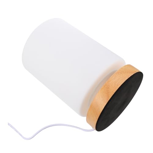 Lámpara de mesa de noche LED cilindro madera sólida con USB miniatura 1