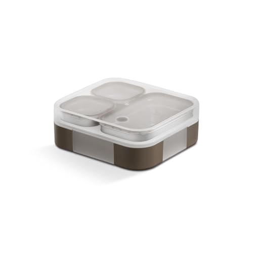 Image of VAYA Tydbyt Stainless Steel Tiffin Box for Men, Kids Girls,1 Large & 2 Small Compartments, Bento Lunch Box, Smart Portions for Balanced Meals, Brown