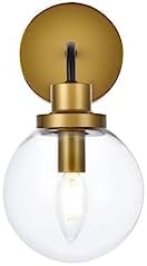 Living District Hanson 1-Light Metal Bath Sconce w/Clear Shade in Black/Brass