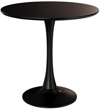24-Inch Black Round Tulip Table with Steel Pedestal Base for 2-4 People Modern Minimalist Small Round Dining Kitchen Table Circle Table for Home Office Living Room Restaurant Cafe Bistro