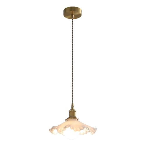 Suspension rétro en laiton et verre blanc laiteux aux finitions haut de gamme