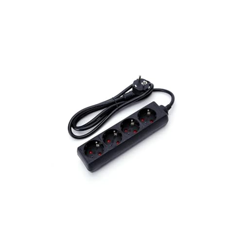 Steckdosenleiste, schwarz, 4 Steckdosen ohne Schalter, 1,5 m, Kabel H05VV-F 3G1,5 mm², 3680 W, Kinderschutz, Schuko-Stecker, 16 A, 250 V~