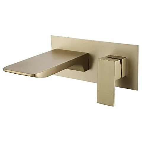 SJQKA Wall Mounted Basin Taps Brass Waterfall Bath Filler Taps Wall Mounted Bath Taps (Brushed Gold) Cover