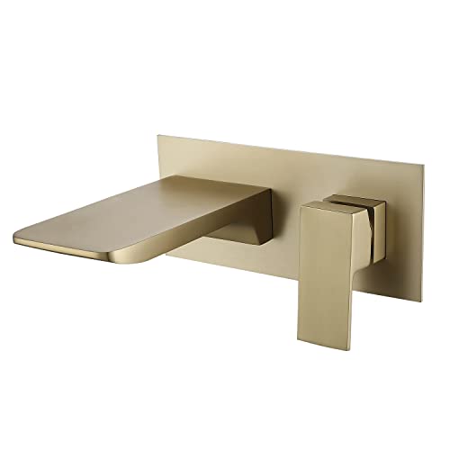 SJQKA Rubinetti Cascata Parete Rubinetto Vasca da Bagno Miscelatore Lavabo a Muro In Ottone (oro spazzolato)