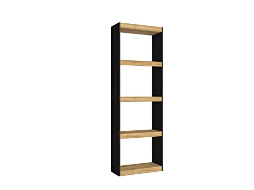 Skraut Home - Librería tótem de 5 Niveles - Estantería de melamina - Mueble de Almacenamiento - Estilo Moderno - para Sala de Estar - Comedor - Oficina - Negro/Roble 181 x 60 x 25 cm