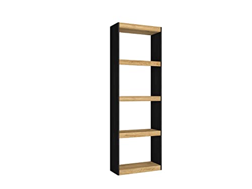 Skraut Home | Librería tótem de 5 Niveles | Estantería de melamina | Mueble de Almacenamiento | Estilo Moderno | para Sala de Estar | Comedor | Oficina | Negro/Roble 181 x 60 x 25 cm