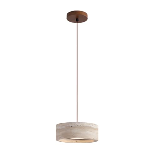 Lámpara colgante LED de madera y travertino amarillo ideal para iluminar tu mesa de comedor