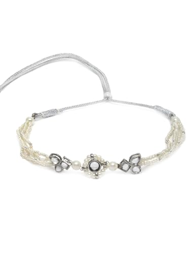 Juego de joyas de latón plateado oxidado con Kundan blanco talla S