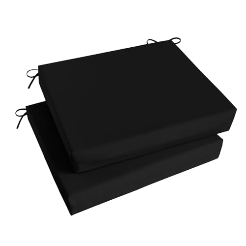 Image of Basic Beyond Outdoor Chair Cushions Set of 2, Square Corner Outdoor Cushions for Patio Furniture, Water Resistant Patio Chair Cushions with 2 Ties, 18.5x16x3, Black