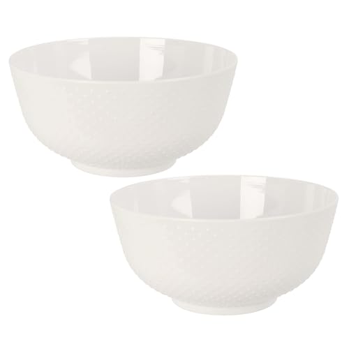 Carousel Home Set of 2 Large Embossed White Salad Bowls | Garden Picnic Kitchen Plastic Serving Bowls | Outdoor Dining Tableware Serving Dishes - 25x12cm