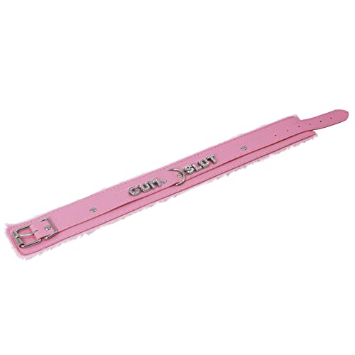 paloli Rosa Choker Halskette für Frauen Leder Choker Halskette Fluffy Punk Leash Gothic Cosplay Sexy Schmuck