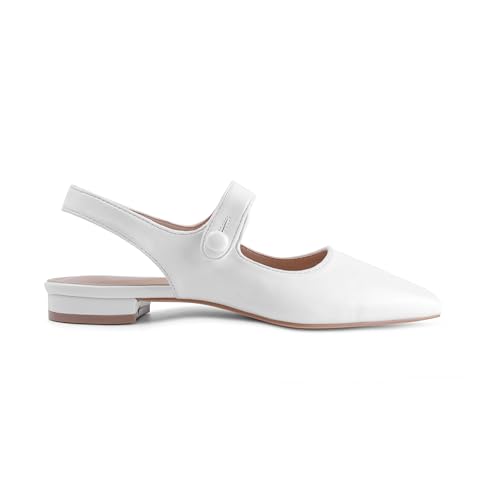 Mary Jane Pump Shoes for Women Slingback Pointed Closed Toe Mary Jane Flats Cute Ballerina Shoes Dressy Ballet Flats Low Chunky Block Heels