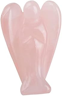 Nupuyai Rose Quartz Guardian Crystal Angel Ornament, 4cm Hand Carved Healing Gemstone Pocket Angel Statue Figurine for Home Decor
