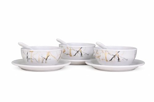 Image of Ariya Melamine Greek Soup Bowl Set Black Gold Harmony Collection Set of 3