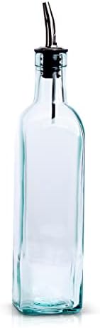 EHOMEA2Z Italian Glass Olive Oil Dispenser Bottle - 16 Oz, Clear Oil and Vinegar Cruet with Stainless Steel Spout for Kitchen, Slight Green Tint (1, 473ml)