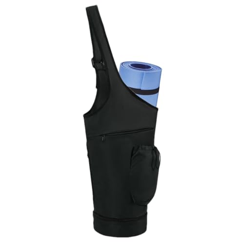 Samuliy Bolsa de transporte para esterilla de yoga, de nailon negro, cómoda bolsa de almacenamiento, bolsa de gran capacidad con cremallera y correa de hombro ajustable para gimnasio, clase de yoga,