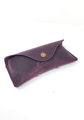 Image of Leather Eyeglass Case -Glasses Case - Sunglass Case - Genuine Leather Eyeglasses Case with Snap Closure