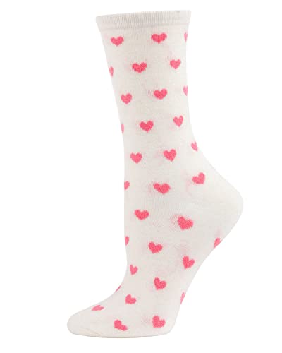 Memoi Women's Allover Heart Print Cashmere Blend Crew Sock Ivory One Size #TOP10
