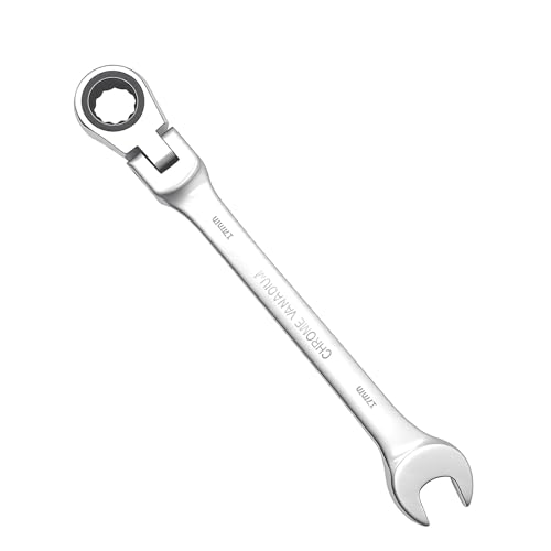 Innovess 17mm Ratchet Spanner 72-Tooth Flexible Head Ratcheting Combination Wrench Chrome Vanadium Steel Metric Spanner with 180 Pivot Head for Automotive Repair Plumbing DIY & Tight Spaces