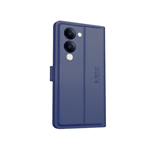 Image of AIBEX Compatible for Vivo T4 Lite 5G / iQOO Z10 Lite 5G / Vivo Y19 5G / Vivo Y19e Flip Cover Leather Finish | Inside TPU with Card Pockets | Wallet Stand | Complete Protection Flip Case -Blue