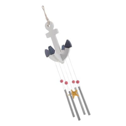 Homoyoyo Campana de Viento Mediterránea de Madera Ancla y Tubos Metálicos Decoración Costera para Exteriores E Interiores Adorno Colgante Náutico para Jardín y Baño Campanas de Viento