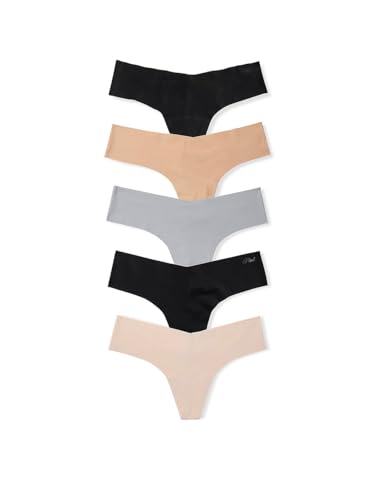 Victoria's Secret PINK Women's No Show Thong Underwear, Panties for Women, Basic Pack, (S)