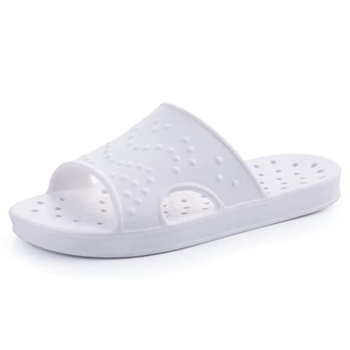 Shevalues Shower Shoes For Women With Arch Support Quick Drying Pool Slides Lightweight Beach Sandals With Drain Holes, White-Update Version 6.5-7.5 Women / 5-6 Men #TOP2