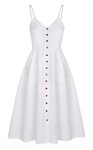 Image of Angashion Women's Dresses-Summer Floral Bohemian Spaghetti Strap Button Down Swing Midi Dress