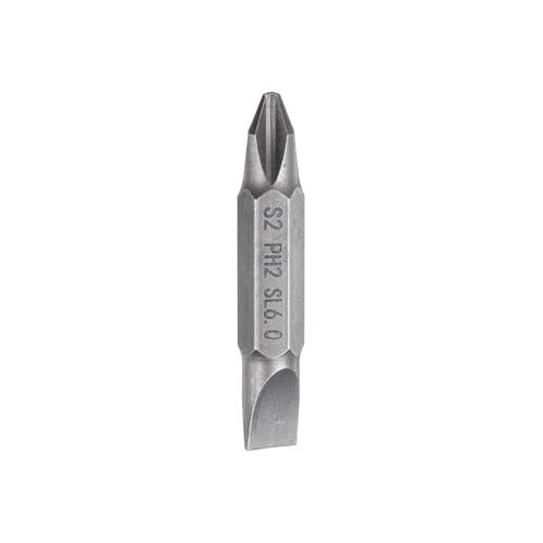 Image of sourcing map Magnetic Double Ended Screwdriver Bit 6.35mm PH2/SL6 1.5" Length 1/4" Hex Shank S2 Steel Phillips Cross Slotted Flat Screw Driver Bit, Grey