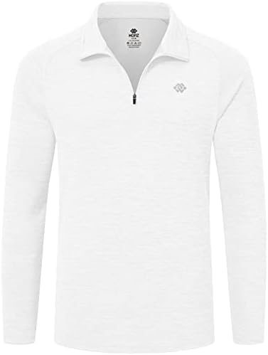 MoFiz Men's Half Zip Running Pullover Long Sleeve Golf Polo Shirt Quick Dry UPF 50+ Sun Protection Hiking Fishing Sports Top White M