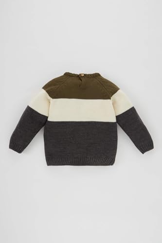 DeFacto Erkek Bebek Erkek Bebek Bisiklet Yaka Renk Bloklu Kazak, Haki, 3/4 Y - Görsel 4