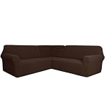 JHLD Sectional Couch Covers 3 Piece, 5/7 Seater L-Shaped Sofa Covers Couch Cover Non Slip Furniture Protector Removable Washable For Living Room-Deep coffee-5 seater