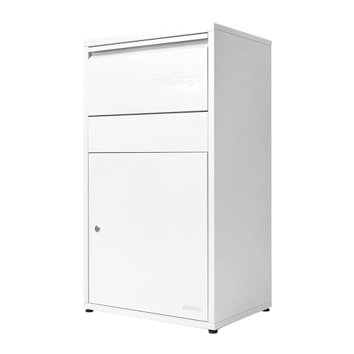 Image of Adoorn Package Delivery Boxes for Outside - Large Anti-Theft Secure Package Box - Free Standing Parcel Drop Box - Weatherproof Construction - Durable Steel - 36 inch H x 20.5 inch W x 15 inch D - White
