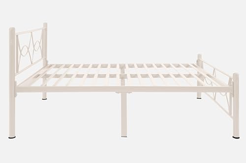 Image of Luno Metal Queen Size Bed Without Storage | Wrought Iron Double Bed with Headboard & Footboard | Sturdy Powder Coated Platform Bed Queen Size Cot for BedroomLivingRoom Ivory (75x60)