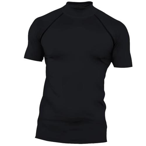Red Plume Mens Compression Mock Turtleneck Short Sleeve Shirt High Neck Athletic Tops Football Run Pullover Sports Undershirt Black XX-Large
